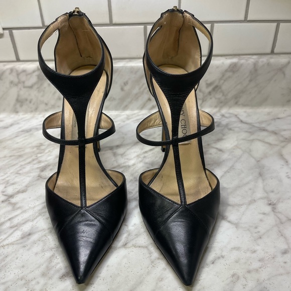 Jimmy Choo Shoes - Jimmy Choo, T-Strap heels, zipper back heel. Gently worn a few times. Sz 37 1/2